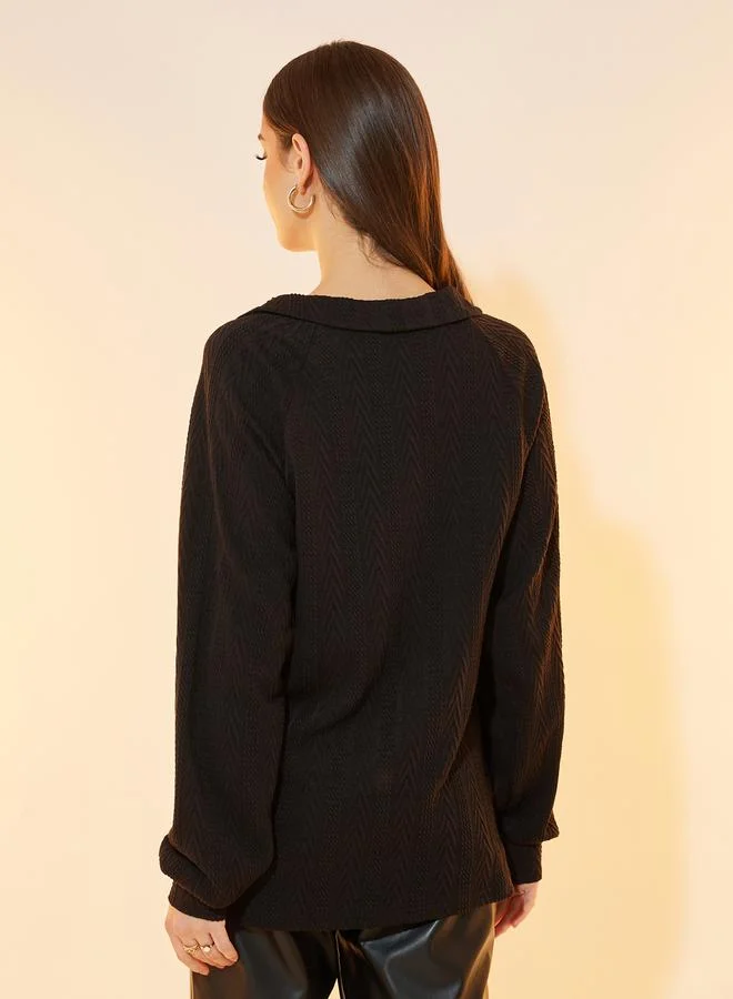 Take Two Textured Knit Button Detail Top