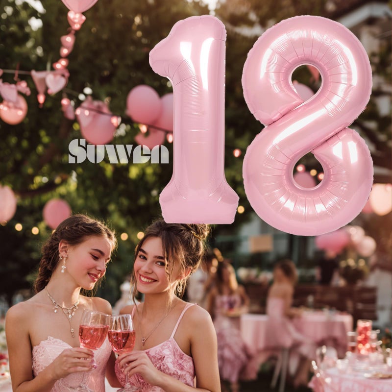 SUWEN 40 Inch Pink Large 18 Number Balloons Big Foil Helium Number Balloons 0-9 Jumbo Happy 18th Mylar Birthday Party Decorations for Girl or Women 81 Anniversary Party Supplies - Image 4