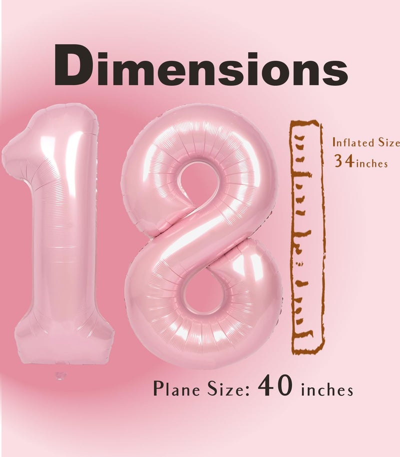 SUWEN 40 Inch Pink Large 18 Number Balloons Big Foil Helium Number Balloons 0-9 Jumbo Happy 18th Mylar Birthday Party Decorations for Girl or Women 81 Anniversary Party Supplies - Image 5