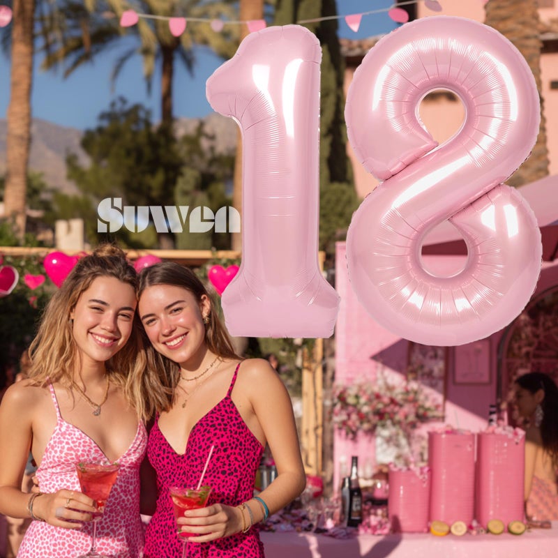 SUWEN 40 Inch Pink Large 18 Number Balloons Big Foil Helium Number Balloons 0-9 Jumbo Happy 18th Mylar Birthday Party Decorations for Girl or Women 81 Anniversary Party Supplies - Image 2