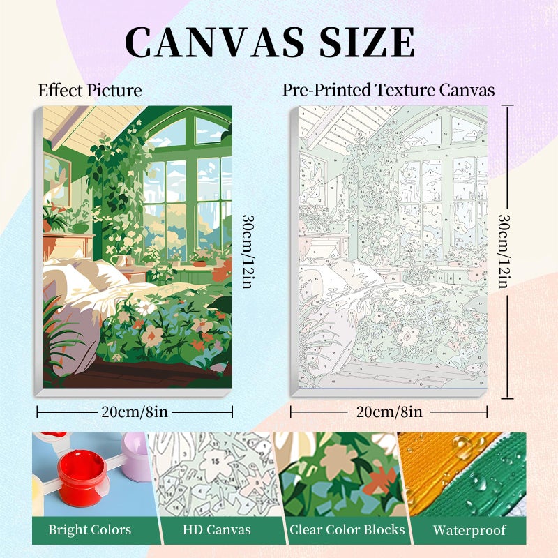 Camocin 4 Pack Framed Paint by Numbers Kit for Adults with Wooden Easel, Landscape Paint by Numbers with Frame for Beginner, Window Adult Paints by Number Kits on Canvas Framed 8 x 12 Inch - Image 3