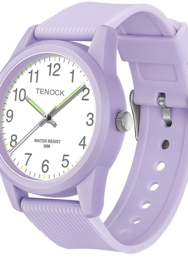 TENOCK Kids Analog Watches for Girls 50M Waterproof Kids Watches Learning Time Children Watch Easy to Read Great Birthday Gifts for Ages 4-12 Kids Purple - Image 1