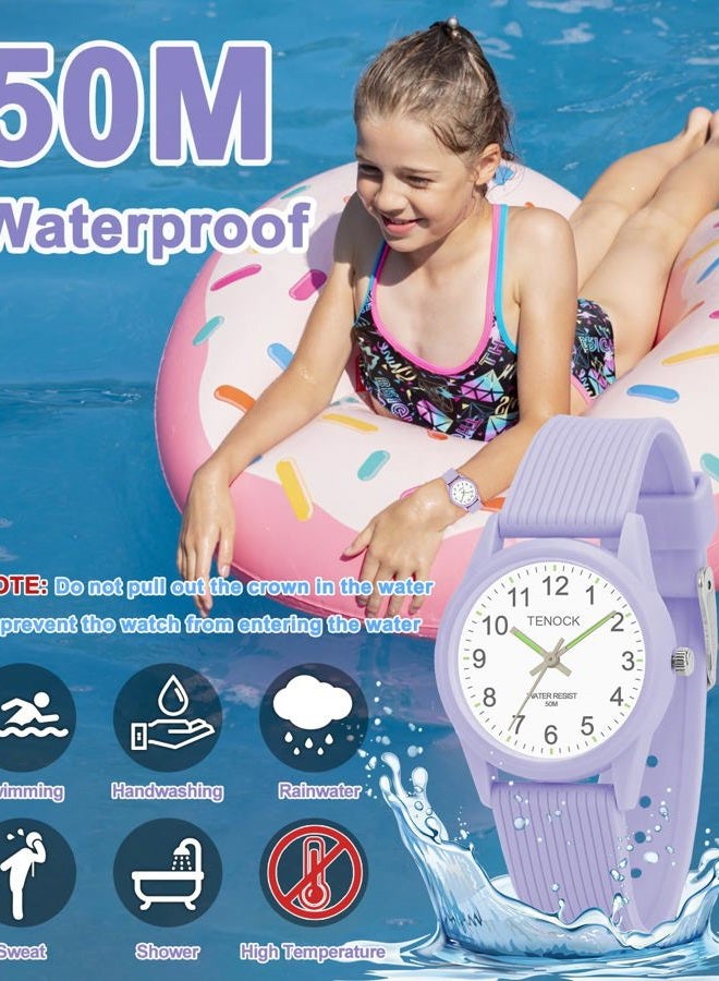 TENOCK Kids Analog Watches for Girls 50M Waterproof Kids Watches Learning Time Children Watch Easy to Read Great Birthday Gifts for Ages 4-12 Kids Purple - Image 2