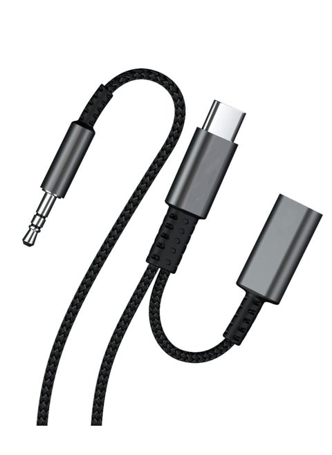 USB C to 3.5mm Aux Cord for Car with Charging 4FT, 2-in-1 USB-C to Headphone Audio Jack Adapter and Charger, Type C aux Cable dongle for Stereo, Speaker, Samsung Galaxy S23 S21 S22 A53 and More (4FT)