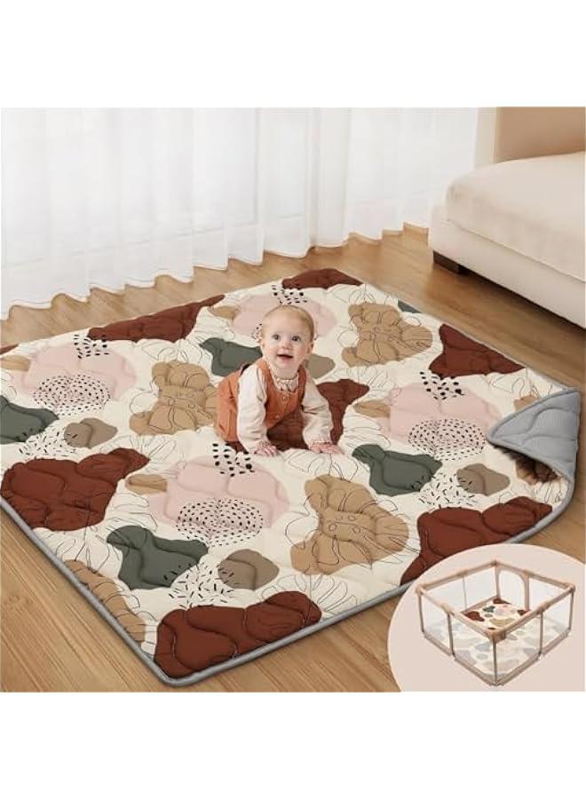 MIXDE Baby Play Mat for Floor, 50"x50" Play Mat for Playpen, Thicken Soft Padding Foam Playmats for Babies and Toddlers Infants, Foldable and Machine Washable Baby Crawling Mat, Boho Design  - Image 1