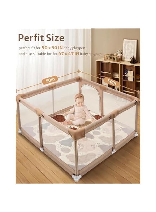 MIXDE Baby Play Mat for Floor, 50"x50" Play Mat for Playpen, Thicken Soft Padding Foam Playmats for Babies and Toddlers Infants, Foldable and Machine Washable Baby Crawling Mat, Boho Design  - Image 2