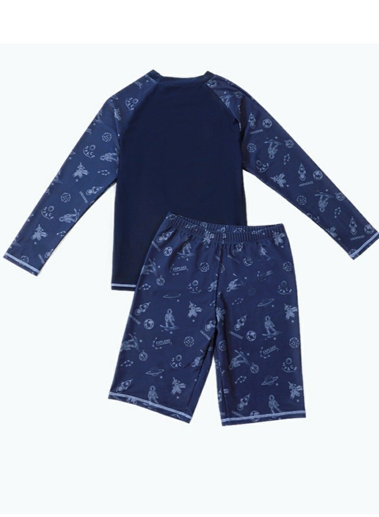 Loquat Boys Split Swimsuits Set Long Sleeve Swim Shirts With Trunks 2 Piece Quick Dry Swim Set - Image 2