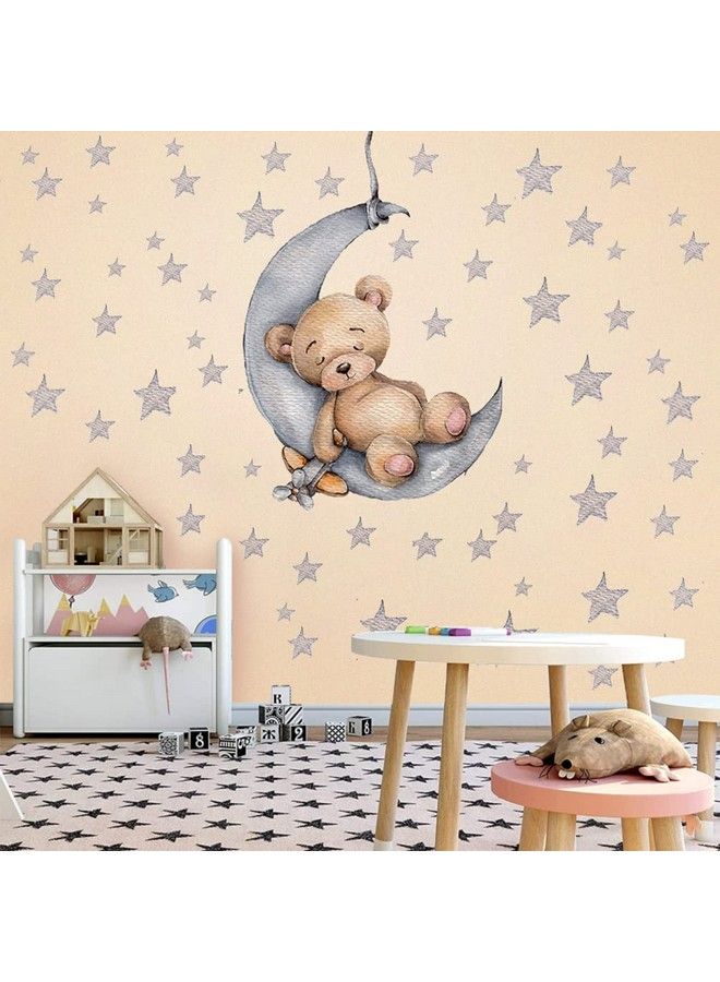 DEKOSH Moon & Stars Nursery Wall Decal With Sleepy Bear For Baby Nursery Decor - Image 4