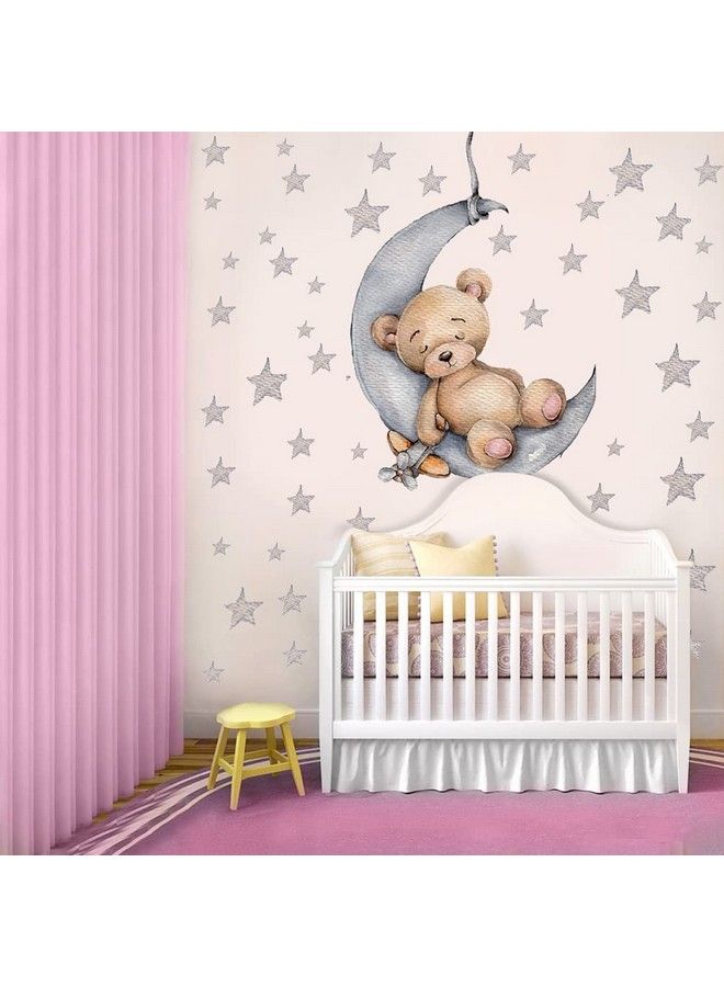 DEKOSH Moon & Stars Nursery Wall Decal With Sleepy Bear For Baby Nursery Decor - Image 3