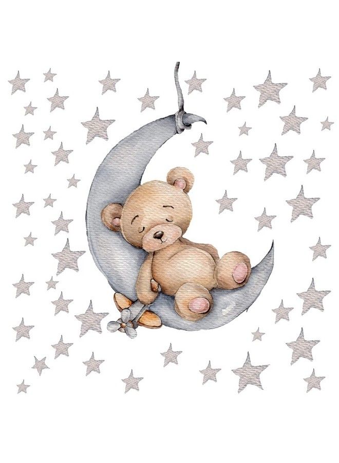 DEKOSH Moon & Stars Nursery Wall Decal With Sleepy Bear For Baby Nursery Decor - Image 2