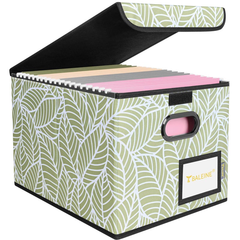 BALEINE File Organizer Box with Lid, Collapsible File Folder Organizer with Plastic Slide, Hanging File Folder Box for Office Document Storage (1 Pack, Antique Foliage) - Image 1
