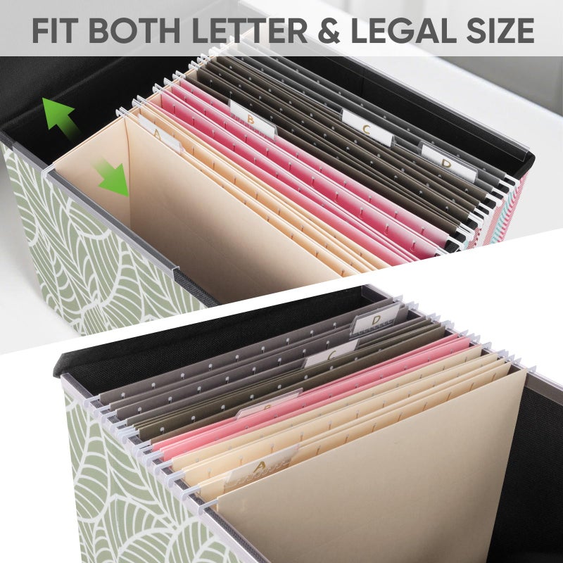 BALEINE File Organizer Box with Lid, Collapsible File Folder Organizer with Plastic Slide, Hanging File Folder Box for Office Document Storage (1 Pack, Antique Foliage) - Image 3