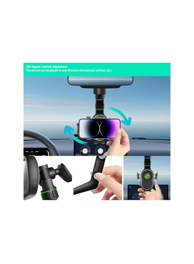 Green Tiger Rearview Mirror Phone Holder, 360° Rotatable Retractable, Aluminum Alloy Mount for 4.0-6.5 Inch Phones, with Multi-Angle Adjustment, for Car and Truck - Image 2