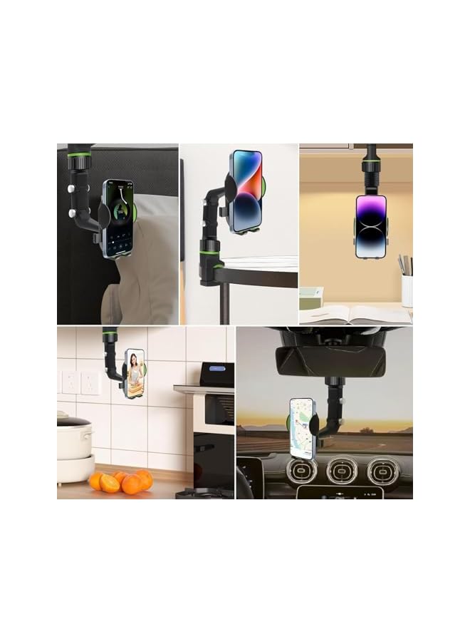 Green Tiger Rearview Mirror Phone Holder, 360° Rotatable Retractable, Aluminum Alloy Mount for 4.0-6.5 Inch Phones, with Multi-Angle Adjustment, for Car and Truck - Image 4