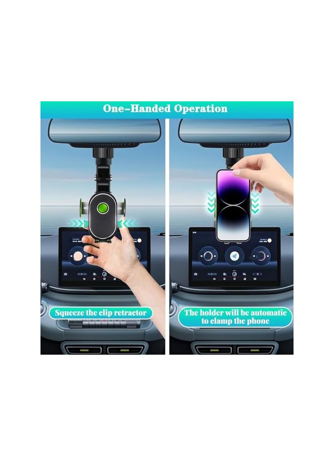 Green Tiger Rearview Mirror Phone Holder, 360° Rotatable Retractable, Aluminum Alloy Mount for 4.0-6.5 Inch Phones, with Multi-Angle Adjustment, for Car and Truck - Image 5