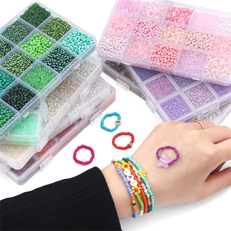 Basigeese Mix 15 Color Glass Seed Beads Tube Beads Glass Bugle Beads Loose Kit for Jewelry Making DIY Craft Beading (Mix 15 Color, Gold) - Image 5