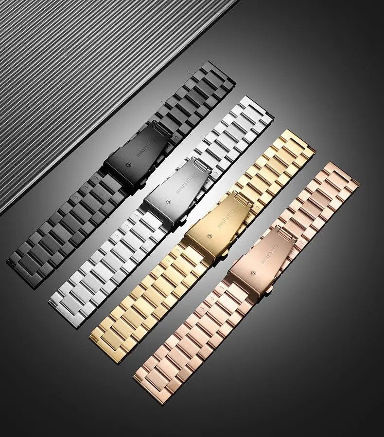 Bluejw 14mm 16mm 20mm 22mm 24mm 3-Link Stainless Steel Watch Band – Universal Replacement Strap for Standard Watches - Image 1