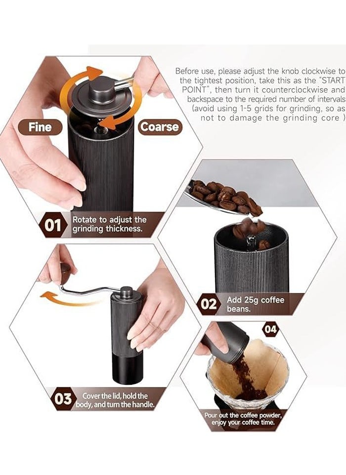 Joshberg - Manual Coffee Grinder, Food Grade Stainless Steel Coffee Bean Heptagonal Conical Burr Grinder,High-Precision Double Bearing Positioning,Black - Image 1