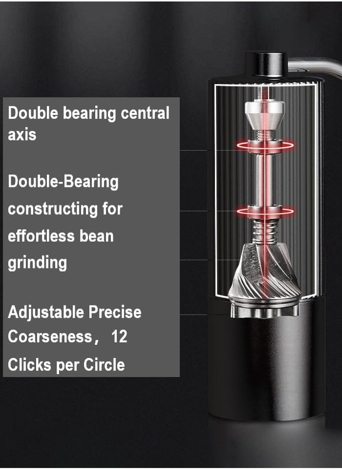Joshberg - Manual Coffee Grinder, Food Grade Stainless Steel Coffee Bean Heptagonal Conical Burr Grinder,High-Precision Double Bearing Positioning,Black - Image 1