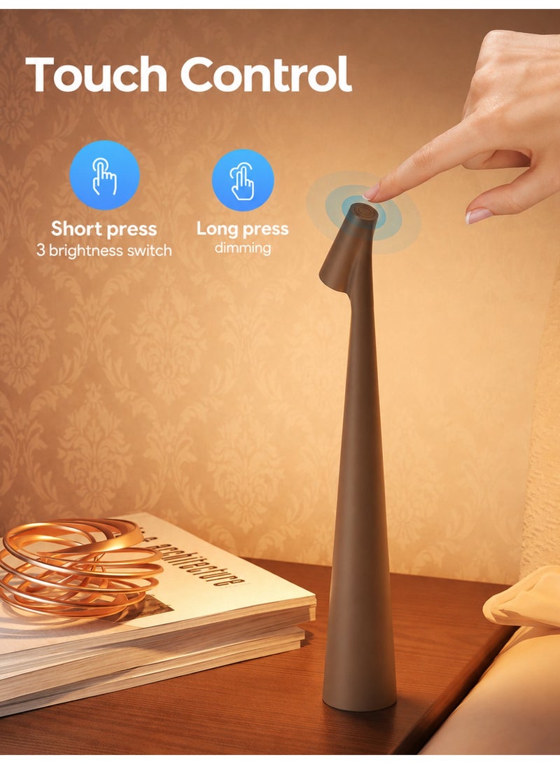 Cordless Rechargeable Table Lamp, Touch Dimmable LED Bedside Lamp with Adjustable Brightness, USB Type-C Battery Operated Nightstand Light, Minimalist Decorative Ambient Lamp for Bedroom, Living Room, Dining Table, Coffee Corner, Restaurant & Home Decor, Brown - Image 3