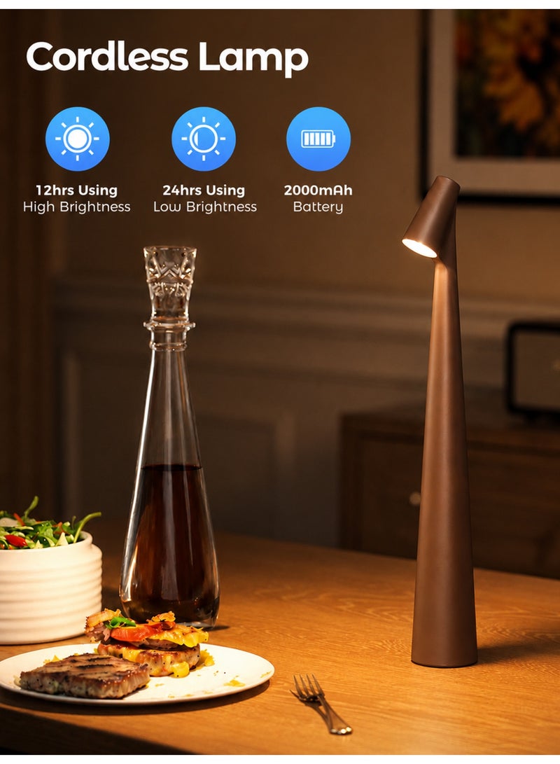 Cordless Rechargeable Table Lamp, Touch Dimmable LED Bedside Lamp with Adjustable Brightness, USB Type-C Battery Operated Nightstand Light, Minimalist Decorative Ambient Lamp for Bedroom, Living Room, Dining Table, Coffee Corner, Restaurant & Home Decor, Brown - Image 4