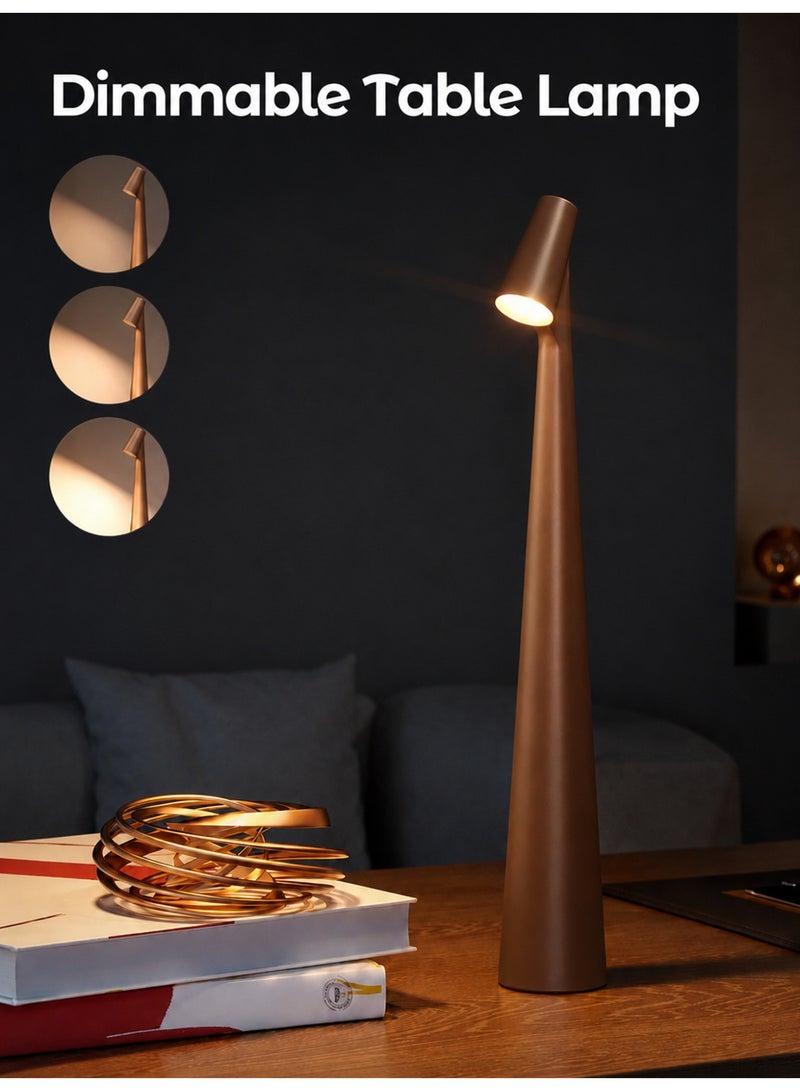 Cordless Rechargeable Table Lamp, Touch Dimmable LED Bedside Lamp with Adjustable Brightness, USB Type-C Battery Operated Nightstand Light, Minimalist Decorative Ambient Lamp for Bedroom, Living Room, Dining Table, Coffee Corner, Restaurant & Home Decor, Brown - Image 1