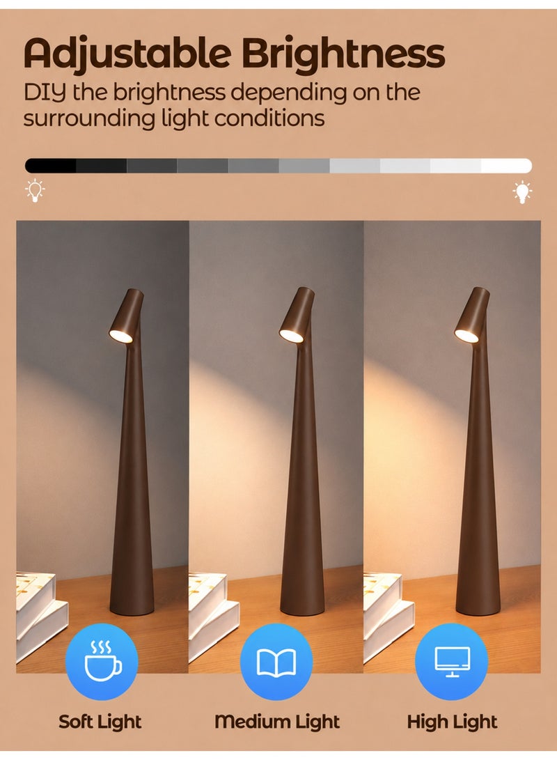 Cordless Rechargeable Table Lamp, Touch Dimmable LED Bedside Lamp with Adjustable Brightness, USB Type-C Battery Operated Nightstand Light, Minimalist Decorative Ambient Lamp for Bedroom, Living Room, Dining Table, Coffee Corner, Restaurant & Home Decor, Brown - Image 2