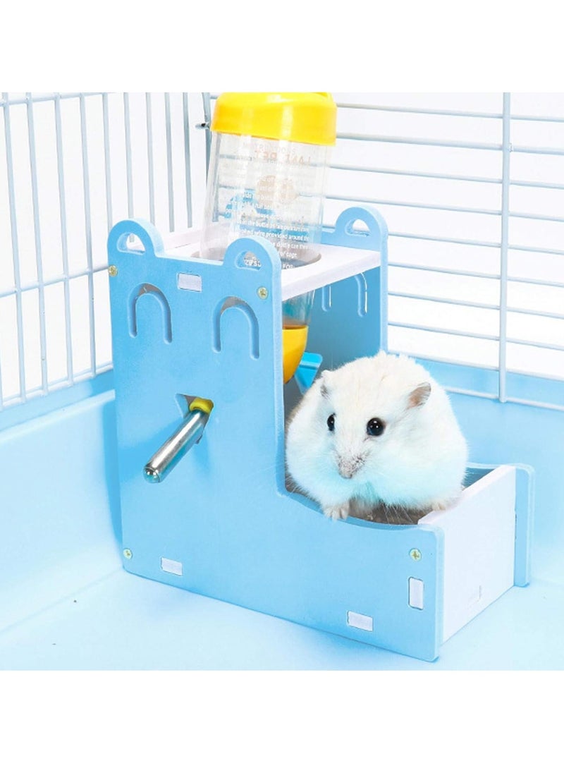 Generic - Hamster Feeder With Bottle, Pet Food and Water Feeder for Hamsters, 2 in 1 Feeder and Water Dispenser for Rats Hamsters (Blue) - Image 1