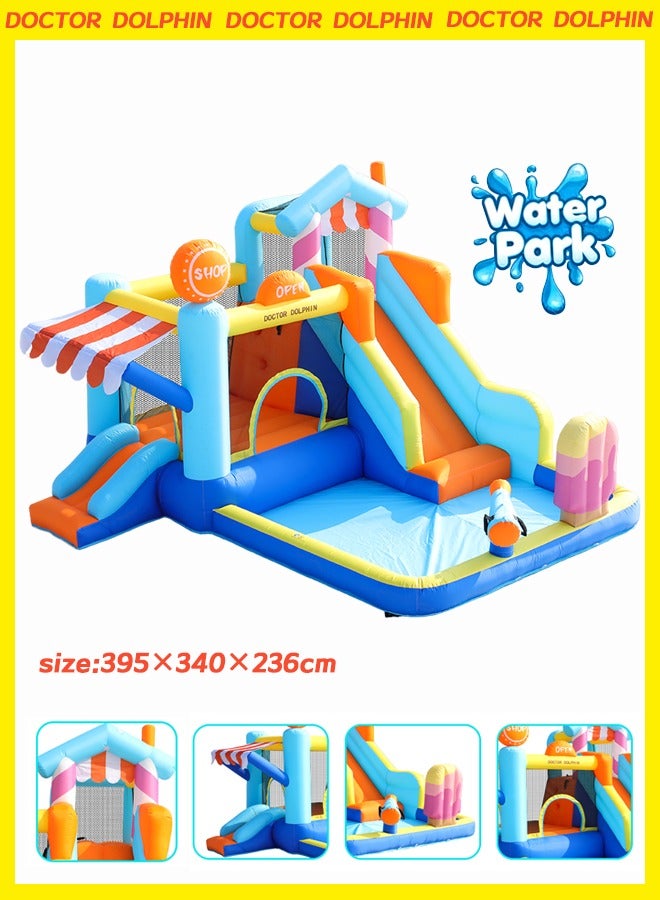 doctor dolphin Large inflatable water trampoline with a slide395×340×236cm - Image 1