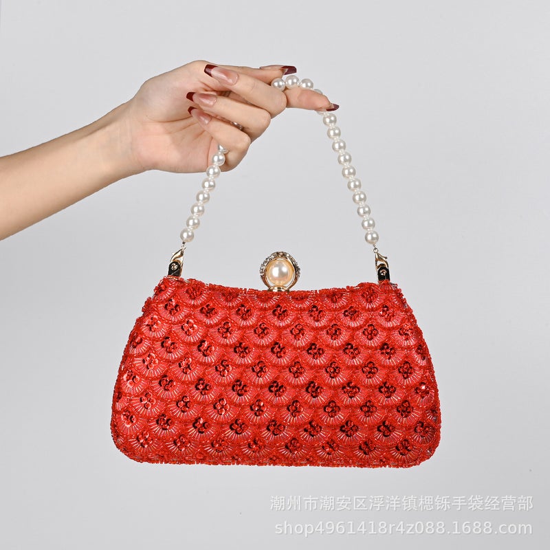 Kushiro New Vintage Chinese Fish Scale Embroidery Handbag Bride Dress Banquet Cheongsam Evening Bag Direct Sales - Image 3