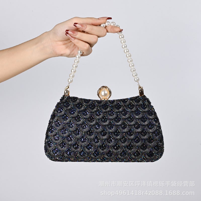 Kushiro New Vintage Chinese Fish Scale Embroidery Handbag Bride Dress Banquet Cheongsam Evening Bag Direct Sales - Image 1