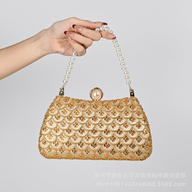 Kushiro New Vintage Chinese Fish Scale Embroidery Handbag Bride Dress Banquet Cheongsam Evening Bag Direct Sales - Image 4
