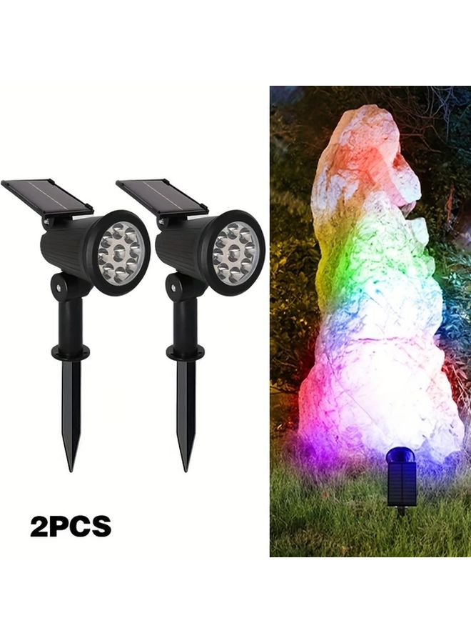 قطعتان من مصباح الحدائق الشمسي بـ 9 مصابيح LED، ضوء ملون، مصب� أرضي شبه مُضمّن من مادة ABS مع قابس - Image 1