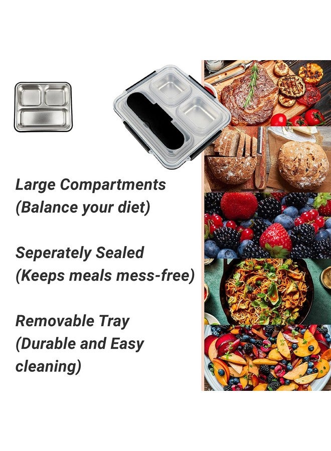 Femora High Steel Container Rectangle Lunch Box for Office-College-School - (3 Pots) - Black-With Bag - Image 4