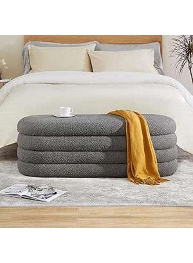 Zayn comforts Upholstered Fabric Storage Ottoman Bench â€“ Sophisticated Large Oval Storage Solution for Bedroom and Living Room, Perfect for End-of-Bed Use (Light Grey) - Image 1