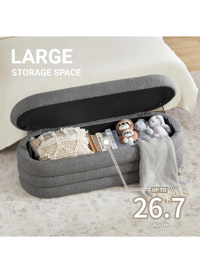 Zayn comforts Upholstered Fabric Storage Ottoman Bench â€“ Sophisticated Large Oval Storage Solution for Bedroom and Living Room, Perfect for End-of-Bed Use (Light Grey) - Image 3