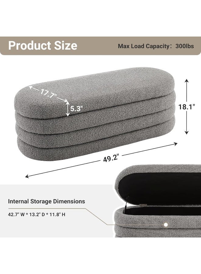 Zayn comforts Upholstered Fabric Storage Ottoman Bench â€“ Sophisticated Large Oval Storage Solution for Bedroom and Living Room, Perfect for End-of-Bed Use (Light Grey) - Image 2