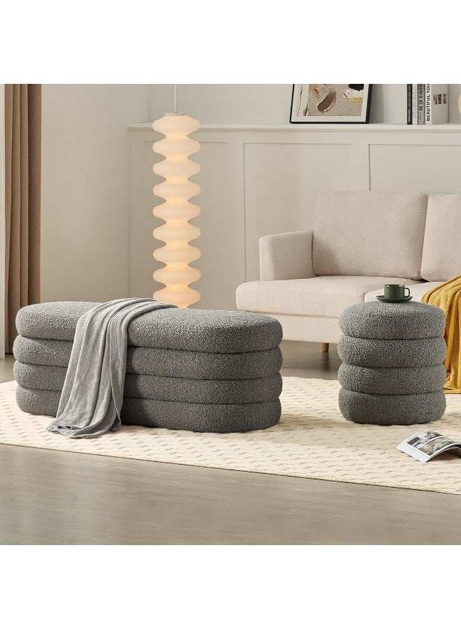 Zayn comforts Upholstered Fabric Storage Ottoman Bench â€“ Sophisticated Large Oval Storage Solution for Bedroom and Living Room, Perfect for End-of-Bed Use (Light Grey) - Image 4