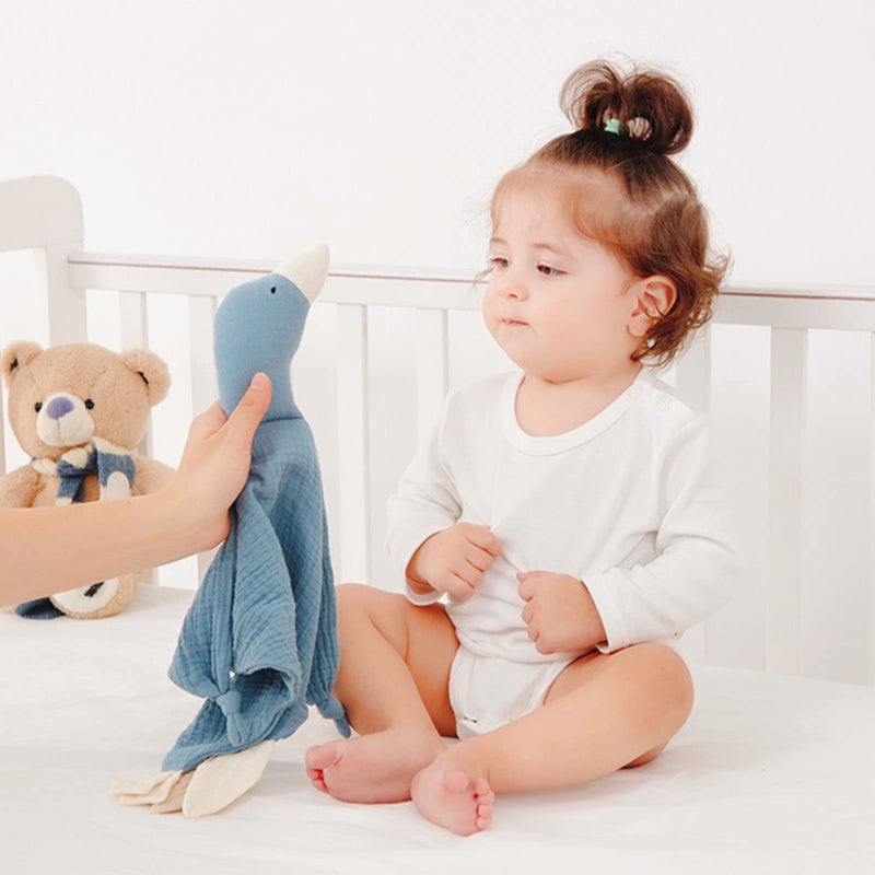 Navy Blue Baby Goose Safety Blanket Soft Breathable Cotton Promotes Fine Motor Development - Image 4