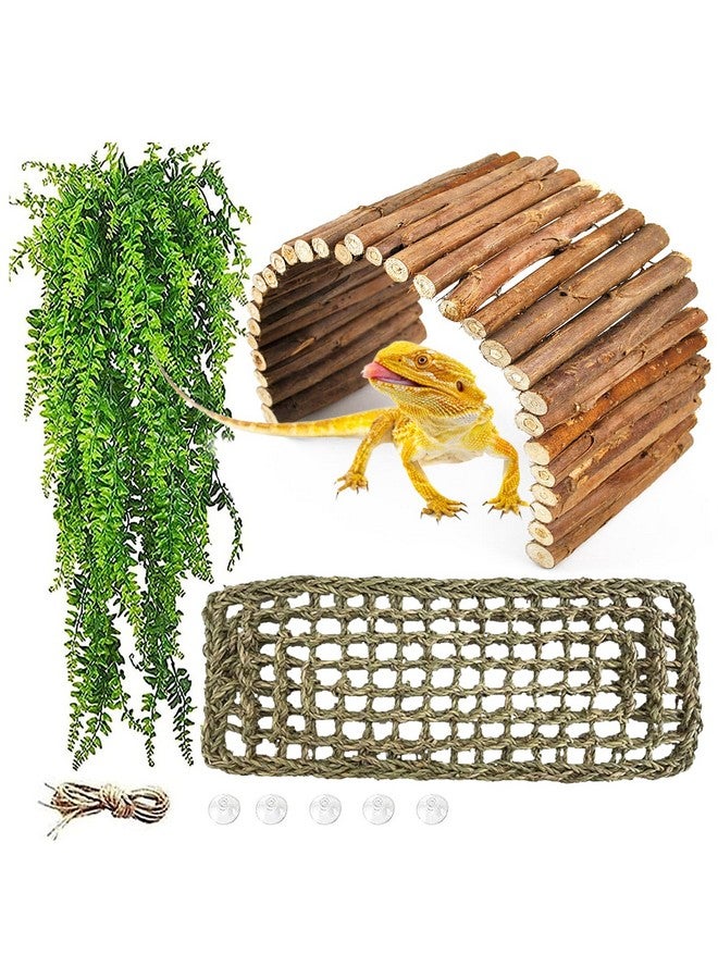Kathson kathson Reptile Wooden Bridge,Bearded Dragon Hammock Decor Wood Reptile Hideout Hut Terrarium Hanging Plants Climbing Accessories Reptiles Hide Caves for Snake Gecko Lizard Tortoise (3 Pcs) - Image 1