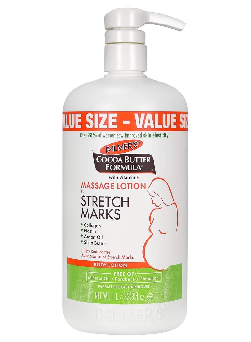 Palmer's Cocoa Butter Formula Massage Lotion For Stretch Marks, Pregnancy Skin Care, Belly Cream with Collagen, Elastin, Argan OIl and Shea Butter, 33.8 Ounces