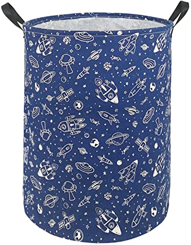 KUNRO Large Storage Basket Toy Box Laundry Bag Foldable Hamper Clothes Kids Gift Organizer Chest Waterproof Coating Organizer Bin Dorm Nursery (navy Spaceship) - Image 1