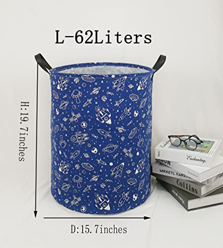 KUNRO Large Storage Basket Toy Box Laundry Bag Foldable Hamper Clothes Kids Gift Organizer Chest Waterproof Coating Organizer Bin Dorm Nursery (navy Spaceship) - Image 2