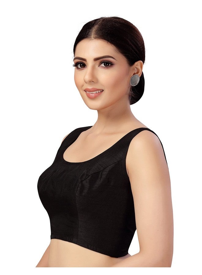 Studio Shringaar Studio Shringaar Women's Readymade Art Silk Sleeveless Saree Blouse (Black, 36) - Image 3