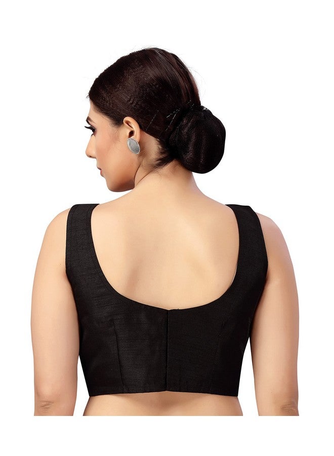 Studio Shringaar Studio Shringaar Women's Readymade Art Silk Sleeveless Saree Blouse (Black, 36) - Image 4