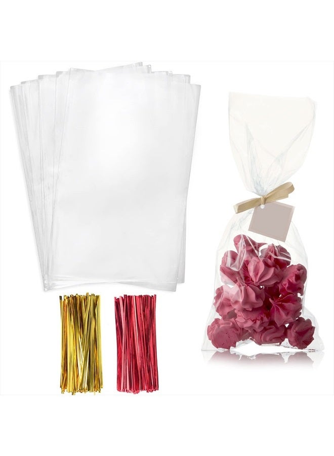 Morepack Cellophane Treat Bags,4x9 Inches Clear Cellophane Bags 200 Pcs OPP Plastic Treat Bags with 200 Twist Ties for Gift Wrapping,Packaging Candies,Bakery, Cookies, Chocolate,Party Favors - Image 1