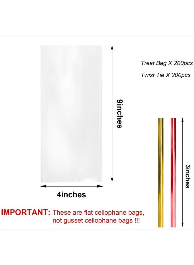 Morepack Cellophane Treat Bags,4x9 Inches Clear Cellophane Bags 200 Pcs OPP Plastic Treat Bags with 200 Twist Ties for Gift Wrapping,Packaging Candies,Bakery, Cookies, Chocolate,Party Favors - Image 2