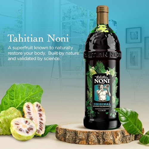 Tahitian Noni عصير نوني التاهيتي من موريندا - عصير نوني أصلي وأصيل من فاكهة النوني من تاهيتي مع التوت الأزرق الطبيعي، عنب، ريسفيراترول، مشروب العافية اليومي الطبيعي بالكامل - 4 زجاجات عصير سعة لتر واحد لكل علبة - Image 5