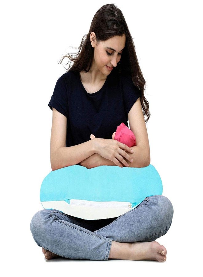 GET IT Cotton 5-in-1 Feeding Pillow with Detachable Cover | New Born Portable Breast Feeding Pillow for Baby | Infant Support for Baby and Mom (Cryan Blue with Beige) - Image 1