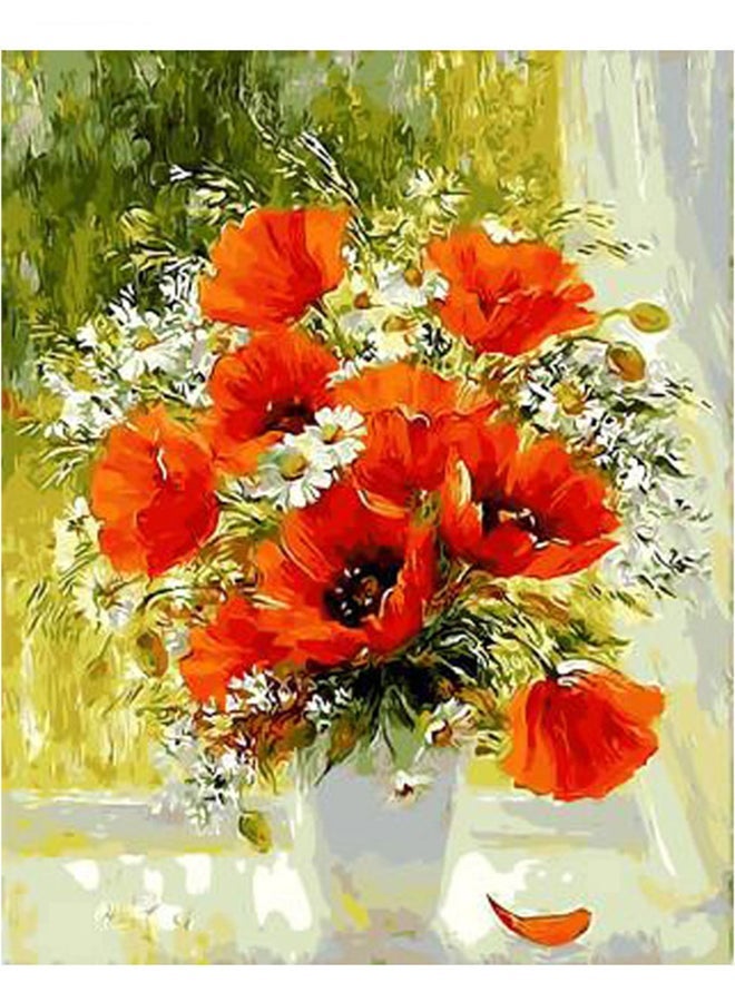 NIBEMINENT Poppy White Vase Canvas Oil Painting With DIY Kit Multicolour 40x50cm - Image 1